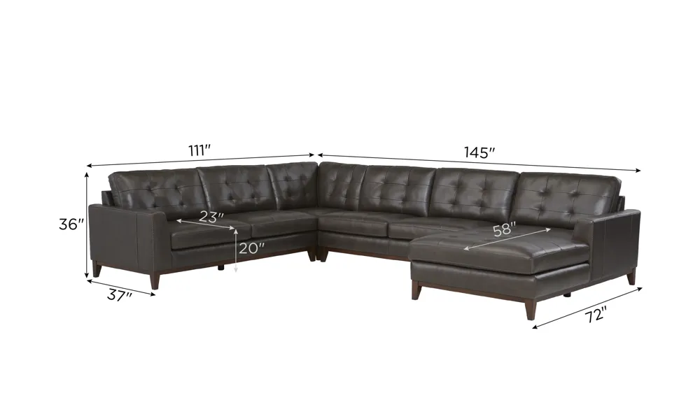 Wheaton Leather 4-pc. Sectional Dimensions
