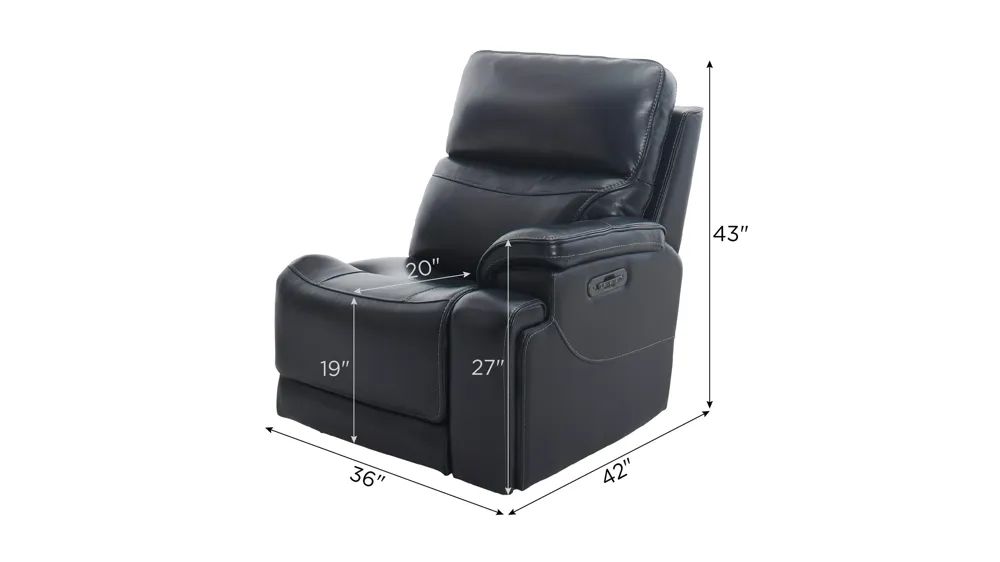 Presley Right Arm Facing Power Recliner w/Power Headrest, Lumbar and Heat, Massage, Zero Gravity Dimensions