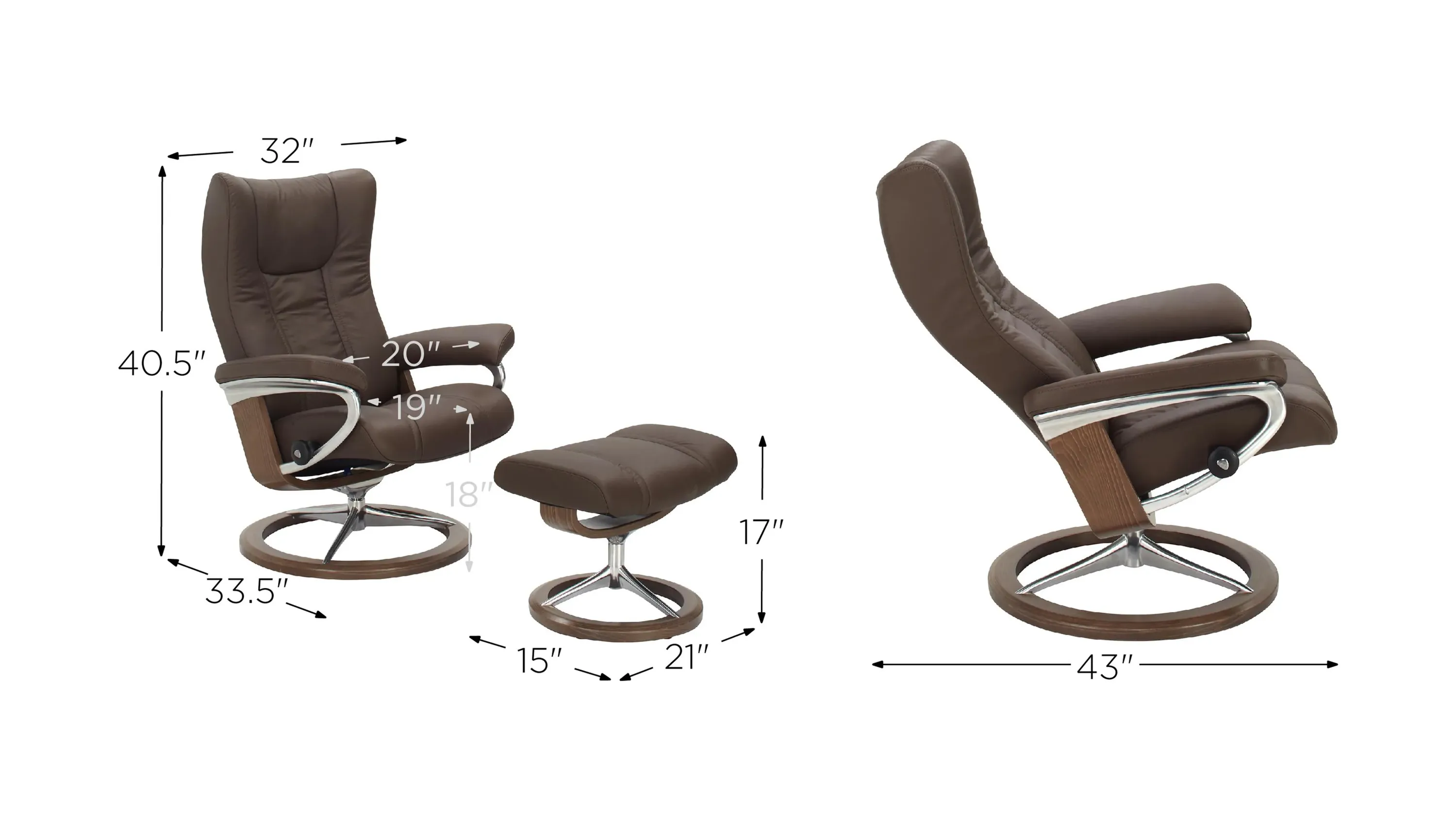 Stressless Wing Medium Signature Leather Reclining Chair and