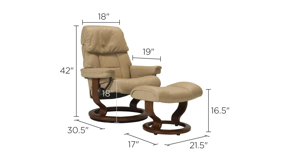 Stressless Ruby Medium Leather Reclining Chair and Ottoman Dimensions