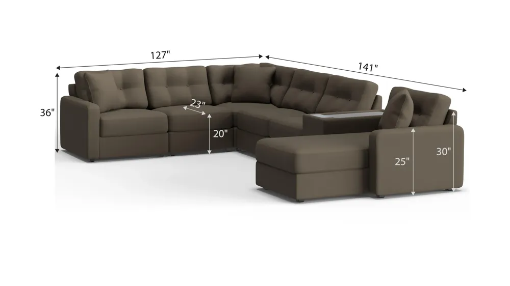 ModularOne 7-pc. Sectional w/One Power Console Dimensions