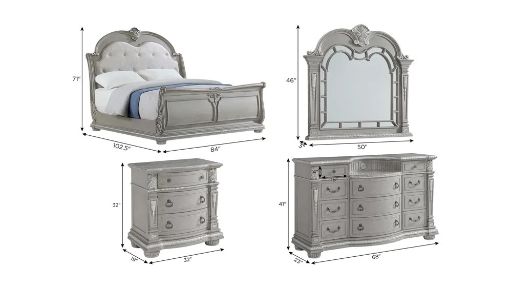 Wilshire 4-pc. Bedroom Set Dimensions
