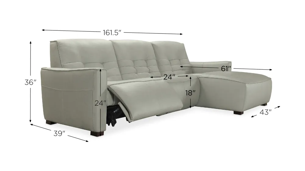 Reaux 3-pc. Power Reclining Sofa w/ Chaise Dimensions