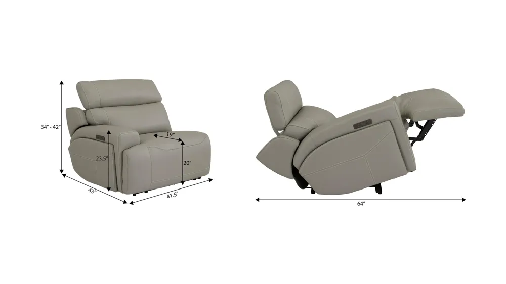 Westmore Zero Gravity Left Arm Facing Dual Power Leather Recliner Dimensions