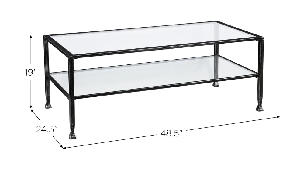Bexley Metal/Glass Rectangular Cocktail Table Dimensions