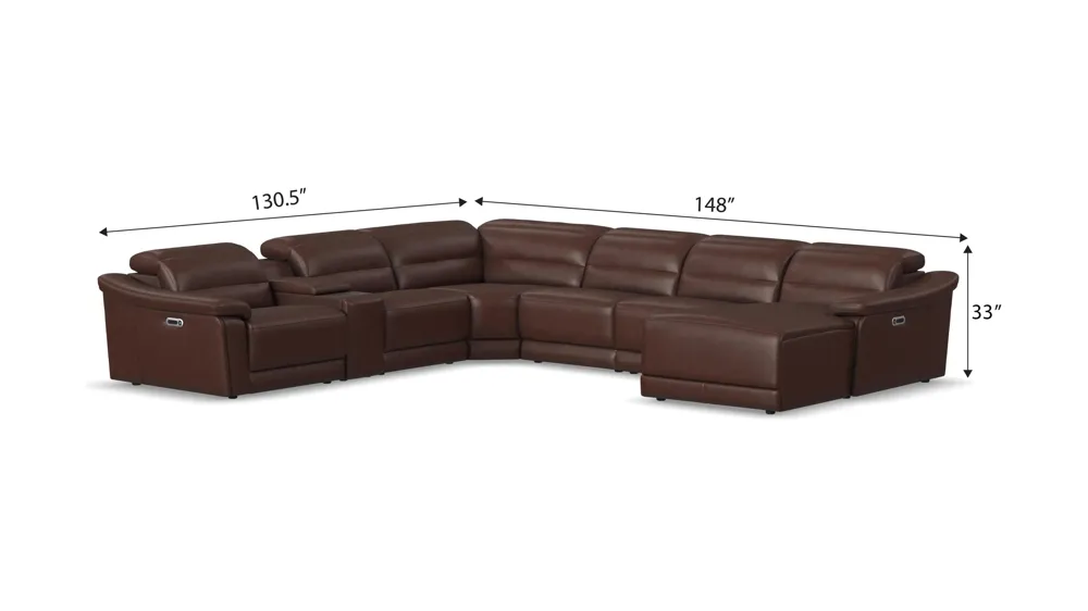 Tucker 7-pc. Triple Power Leather Sectional Dimensions