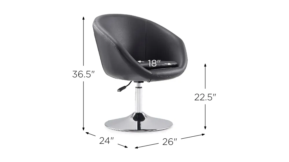 Hopper Swivel Adjustable Height Faux Leather Chair (Set of 2) Dimensions