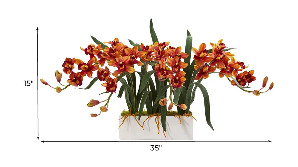 Cymbidium Artificial Arrangement in White Vase Dimensions