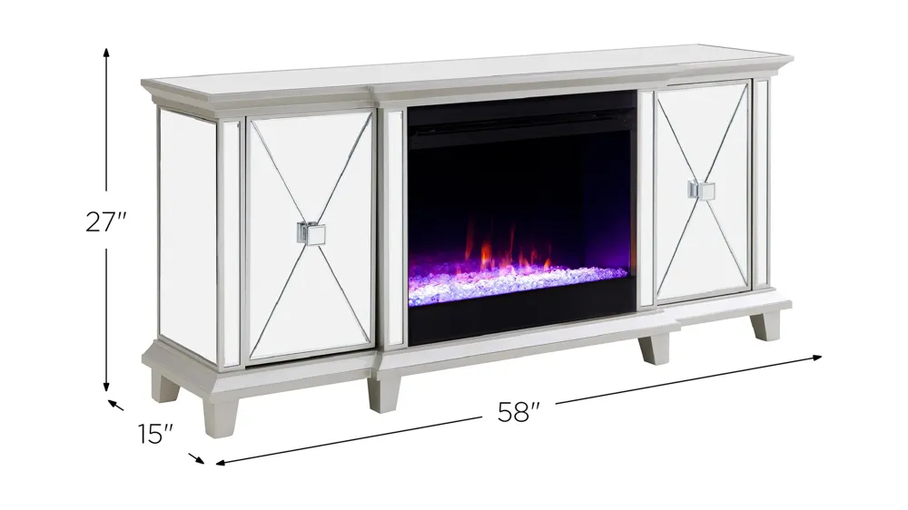 Kandel Mirrored Color Chg Fireplace Media Console Dimensions