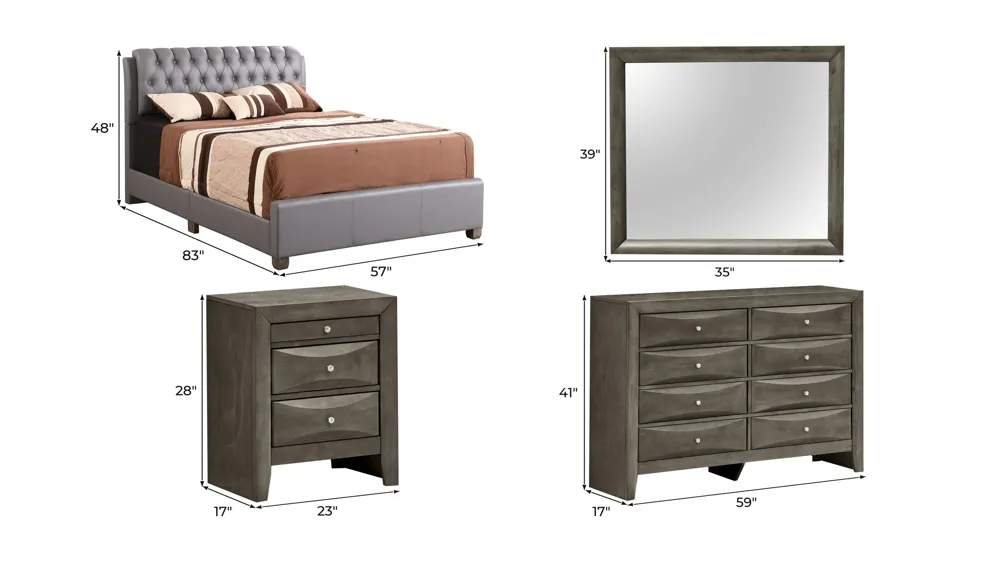Marilla 4-pc. Upholstered Bedroom Set Dimensions