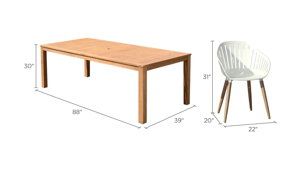 Amazonia Outdoor 9-pc. Rectangular Patio Dining Table Set Dimensions