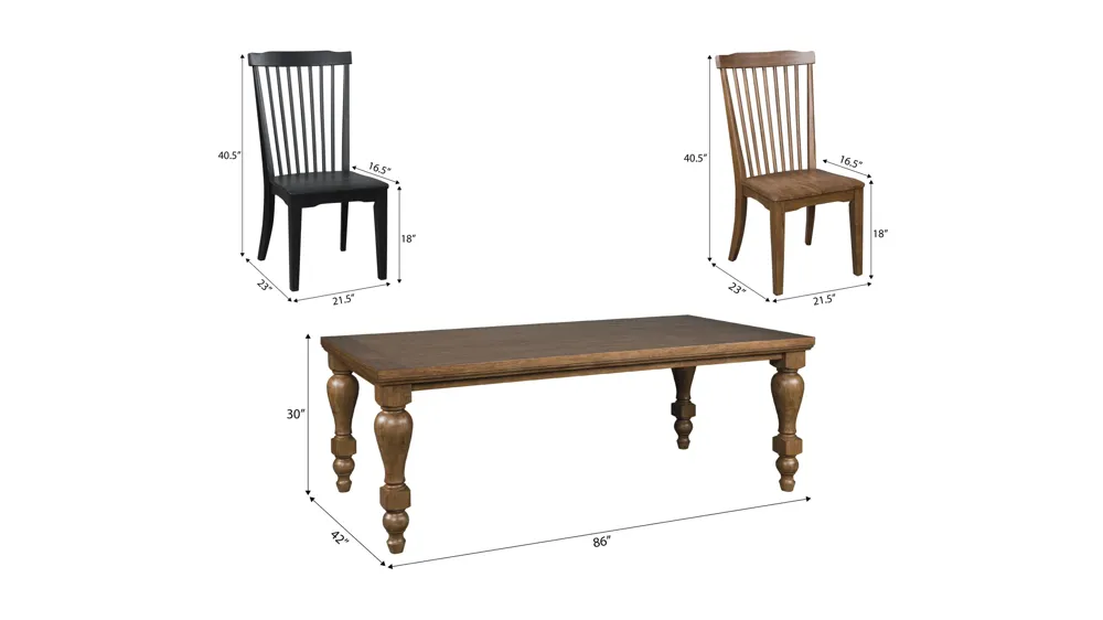 Lockwood 7-pc. Dining Set (2 Brown/ 4 Black Spindle) Dimensions