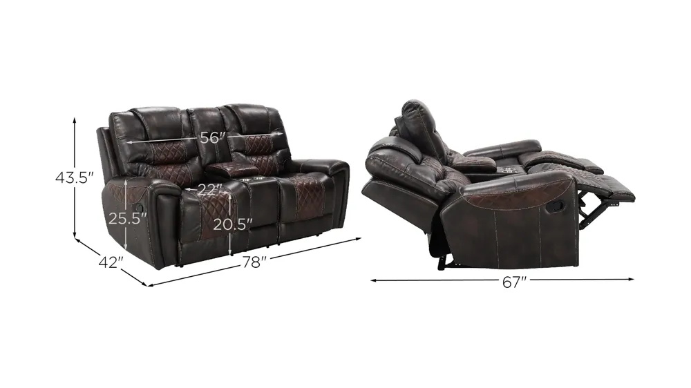 Corrigan Reclining Console Loveseat Dimensions