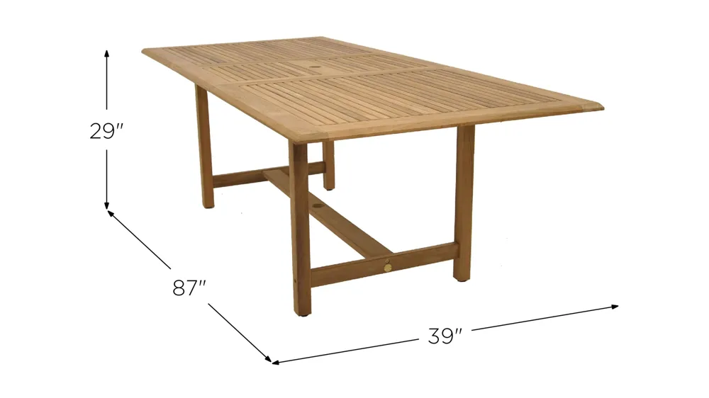 Amazonia Outdoor Teak Rectangular Dining Table w/ Leaf Dimensions