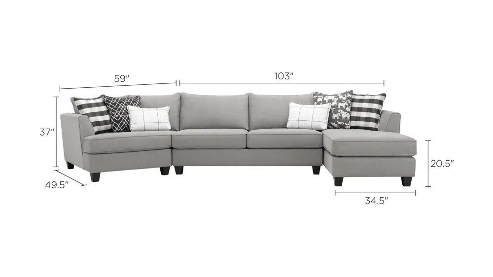 Daine 3-pc. Sectional Sofa Dimensions