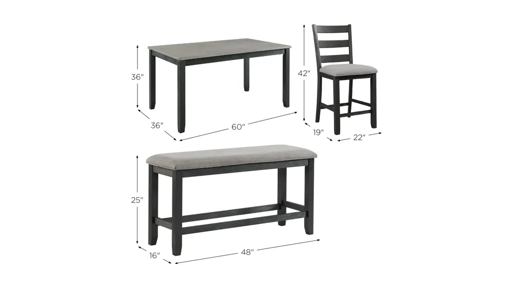Glenwood 6-pc. Counter- Height Dining Set w/ Bench Dimensions