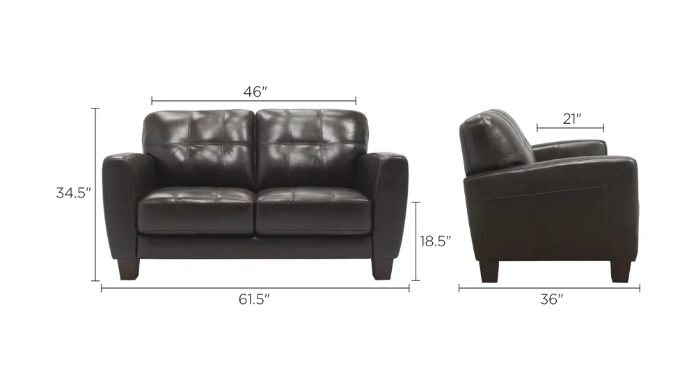 Gino Leather Loveseat Dimensions