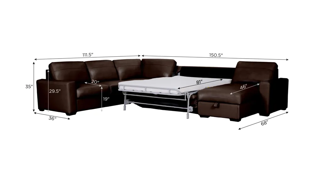 Harley 5-pc. Leather Sectional Dimensions