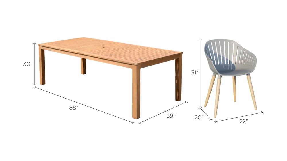 Amazonia Outdoor 9-pc. Rectangular Patio Dining Table Set Dimensions