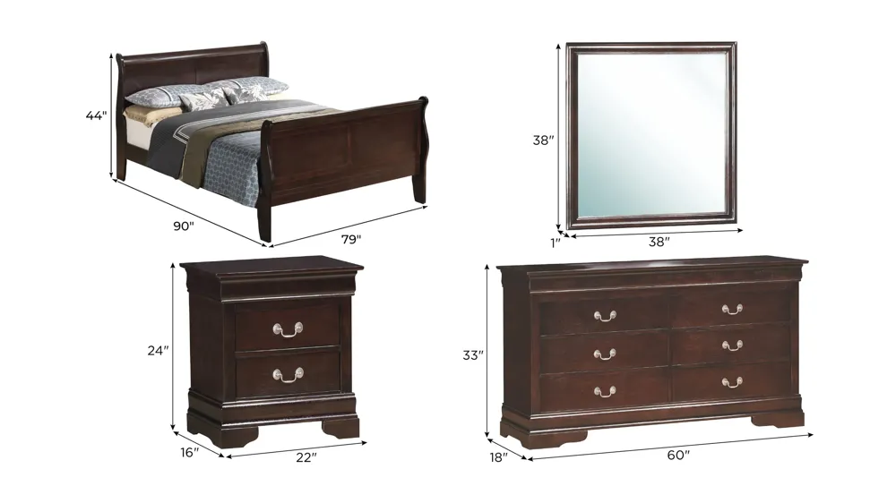 Rossie 4-pc. Bedroom Set Dimensions