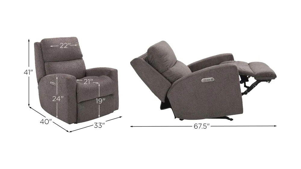 Archer Power Recliner w/Power Headrest Dimensions