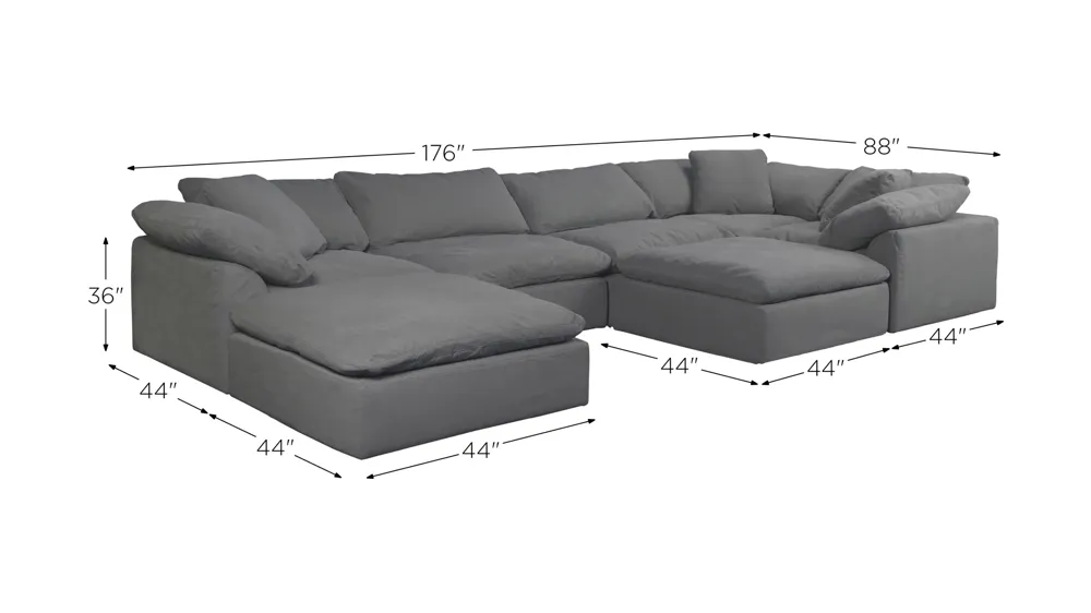 Puff Slipcover 7-pc. Sectional Dimensions