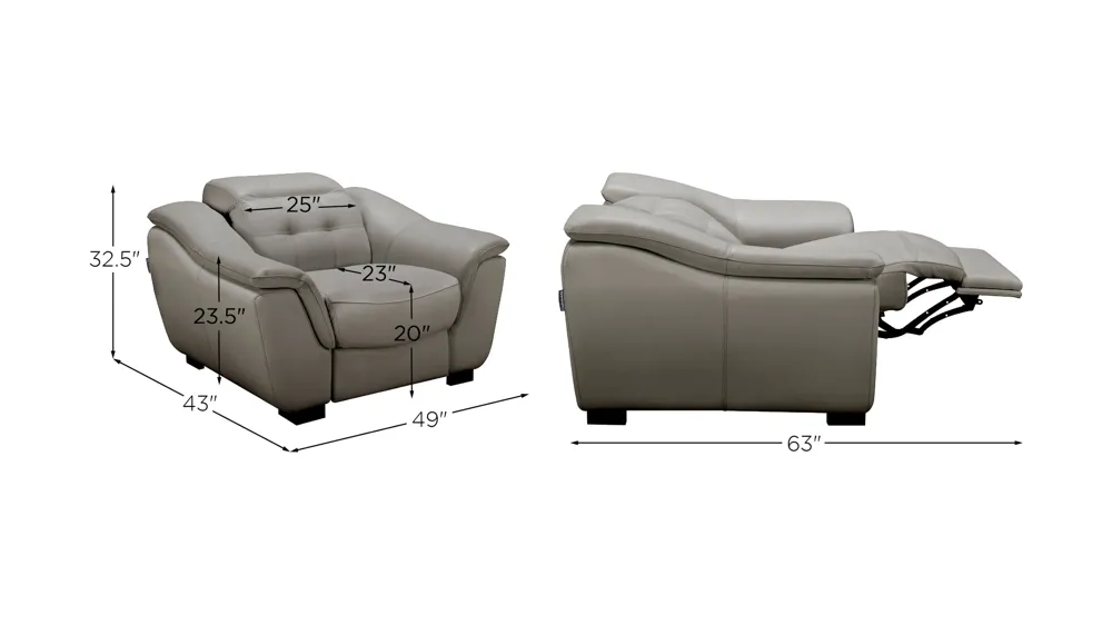 Cadori Leather Power Recliner w/ Power Headrest Dimensions