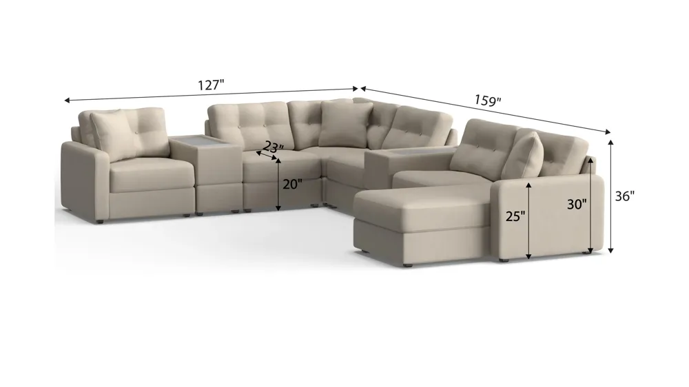 ModularOne 8-pc. Sectional w/One Power Console Dimensions