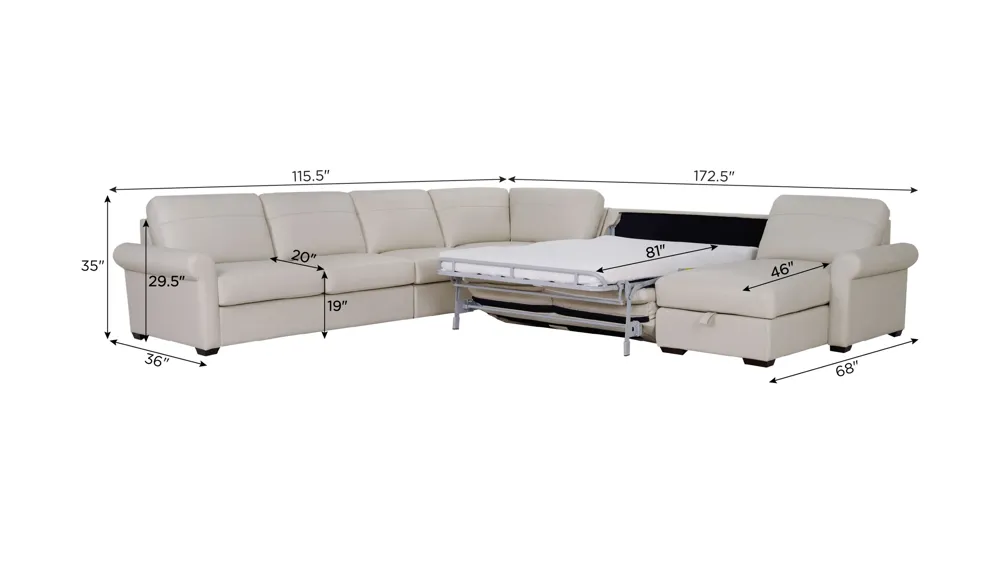 Harley 6-pc. Leather Sectional Dimensions