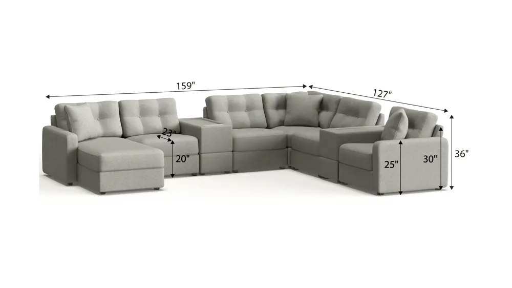 ModularOne 8-pc. Sectional w/One Power Console Dimensions