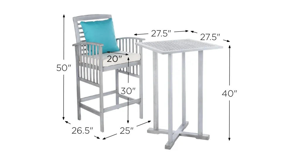Davies 3-pc. Outdoor Pub Table Set Dimensions