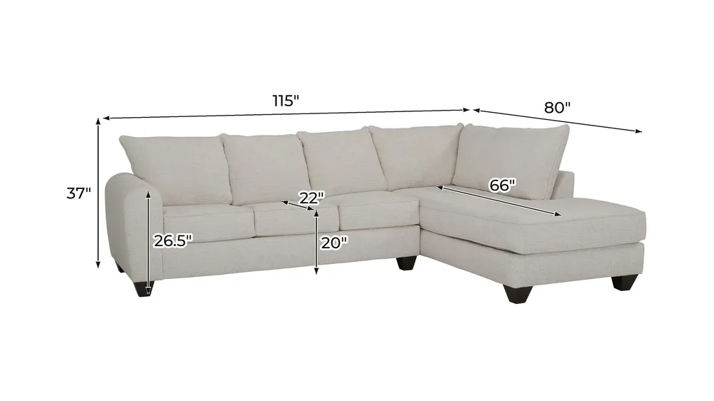 Jaden 2-pc Sofa Chaise Dimensions