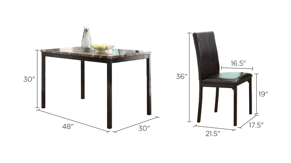 Paseo 5-pc Dining Set Dimensions