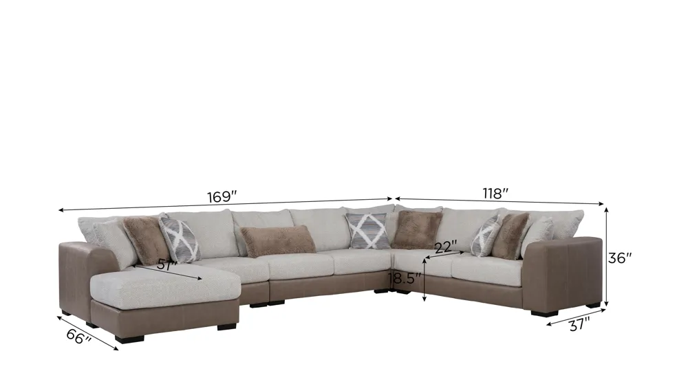 Mosley 5-pc. Sectional Dimensions