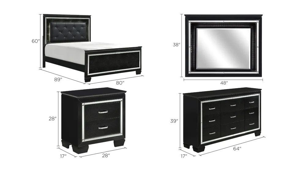 Brambley 4-pc. Bedroom Set w/ LED Lights Dimensions