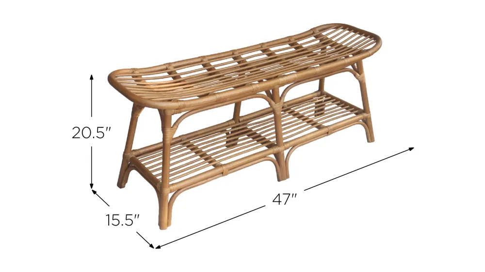 Damara Rattan Bench with Shelf Dimensions