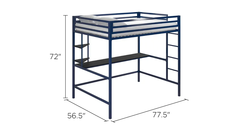 Novogratz Maxwell Loft Bed with Desk & Shelves Dimensions