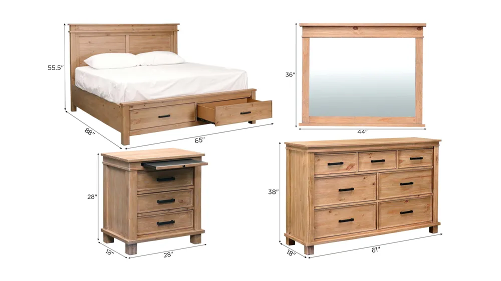 Hempstead 4-pc. Platform Storage Bedroom Set Dimensions