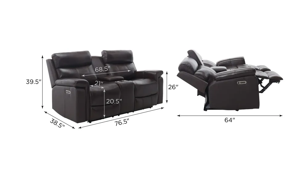 Xander Leather Power Console Loveseat Dimensions