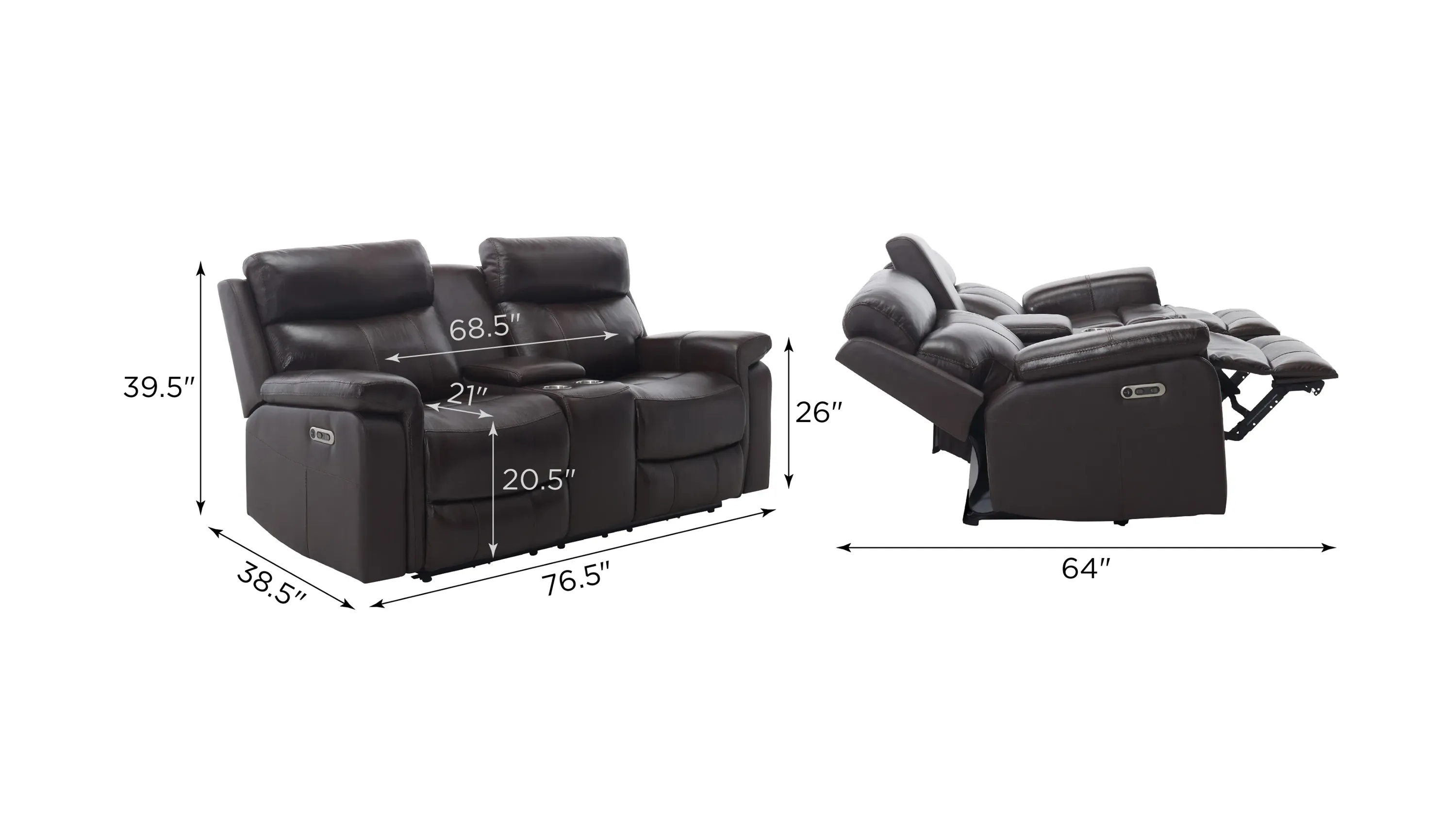 Xander Leather Power Console Loveseat | Raymour & Flanigan