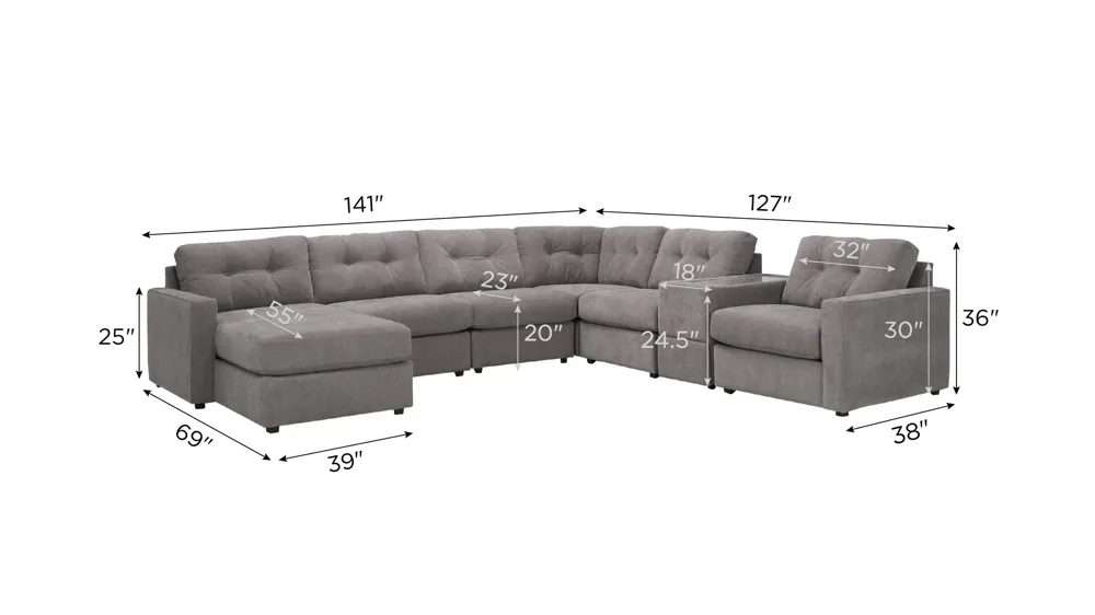 ModularOne 7-pc. Sectional w/One Power Console Dimensions