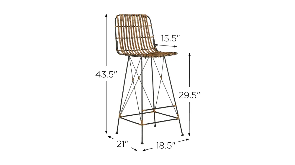Kenzie Wicker Bar Stool - Set of 2 Dimensions
