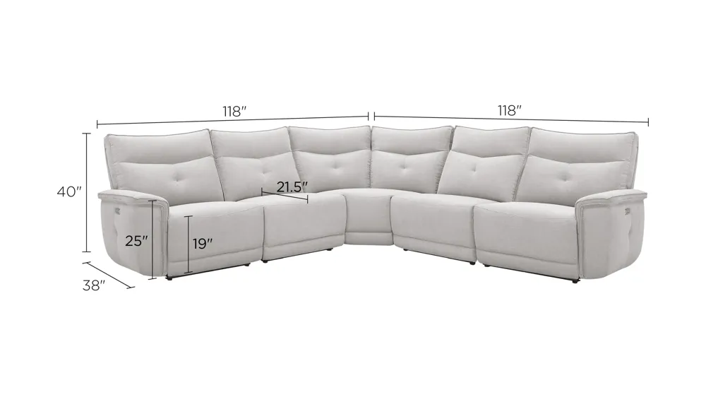 Graceland 5-pc. Sectional Sofa w/Power Headrests Dimensions