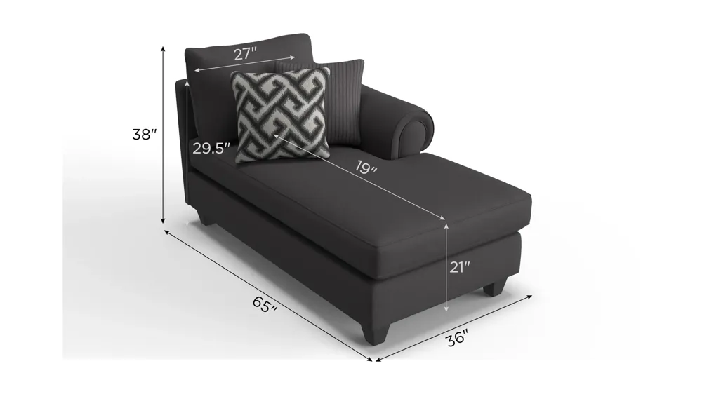 Piper Chenille Right Arm Facing Chaise Dimensions