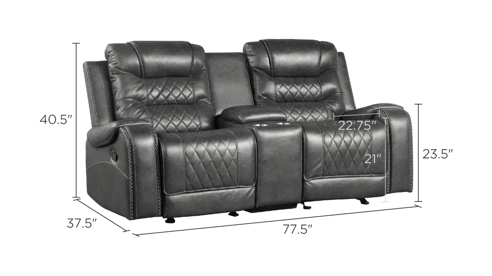 Greenway Double Glider Reclining Loveseat W/ Center Console And USB Port Dimensions