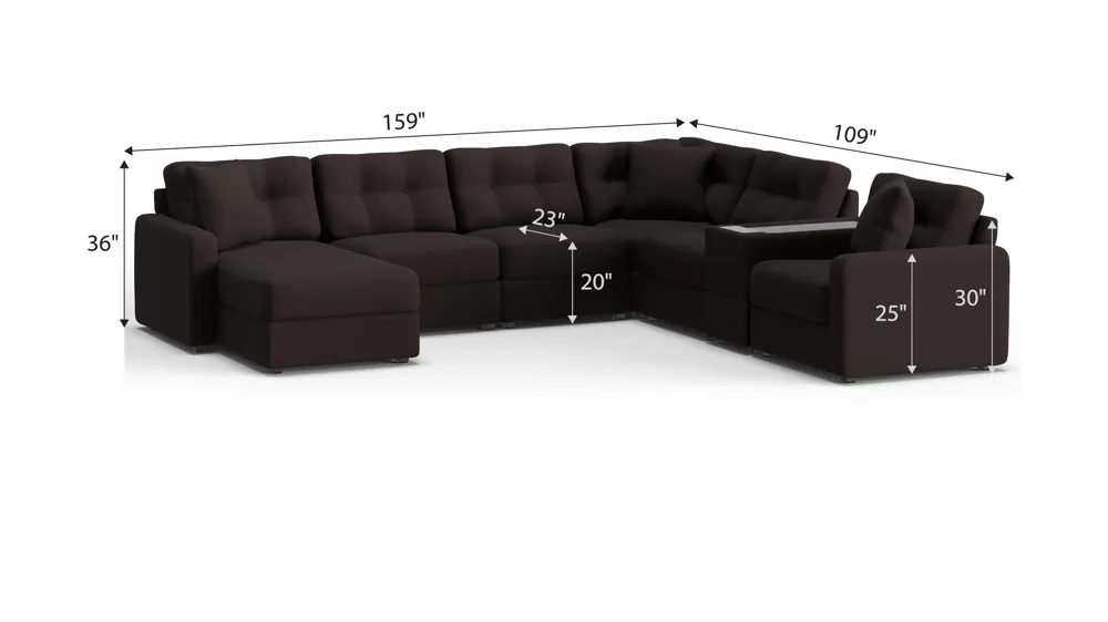 ModularOne 7-pc. Sectional w/One Power Console Dimensions