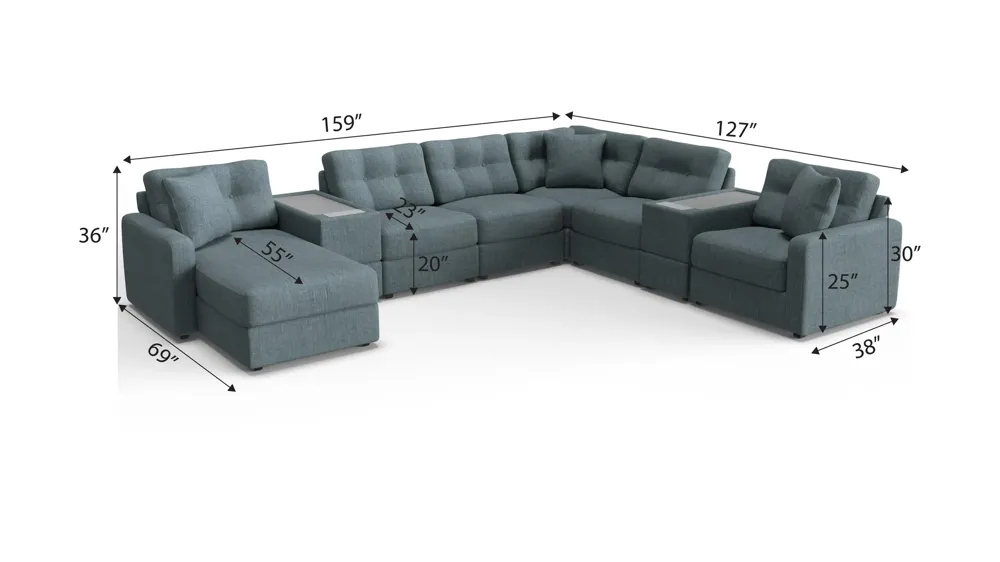 ModularOne 8-pc. Sectional w/Two Power Consoles Dimensions