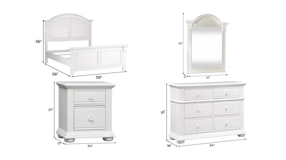 Summer House 4-pc. Bedroom Set with 6 Drawer Dresser Dimensions
