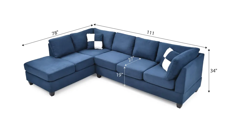 Malone 2-pc. Reversible Sectional Sofa Dimensions