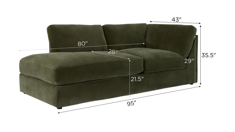 Everest Left Arm Facing Armless Chaise Dimensions